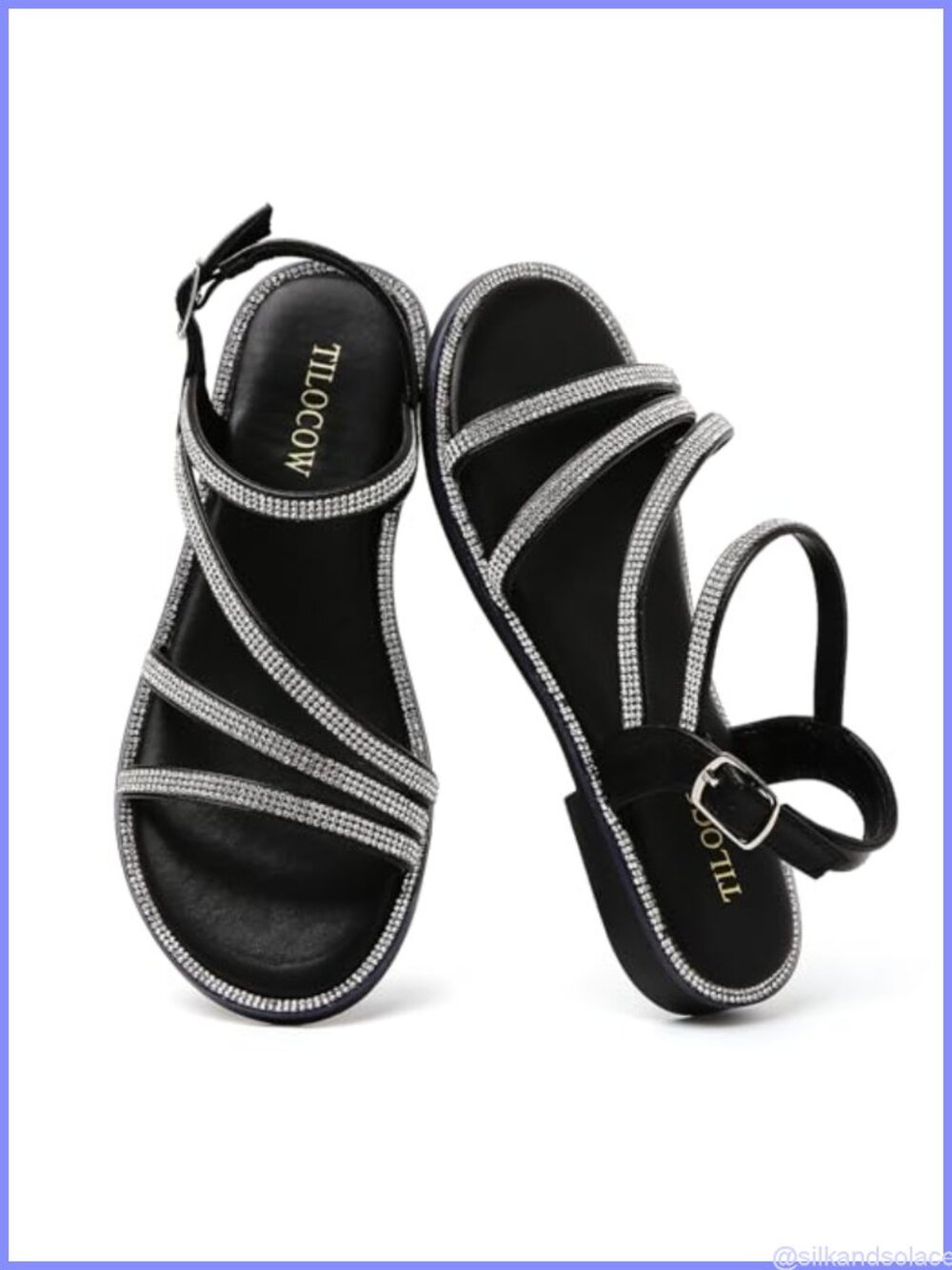 Rhinestone Strappy Flat Sandals Open Toe Ankle Strap Slingback